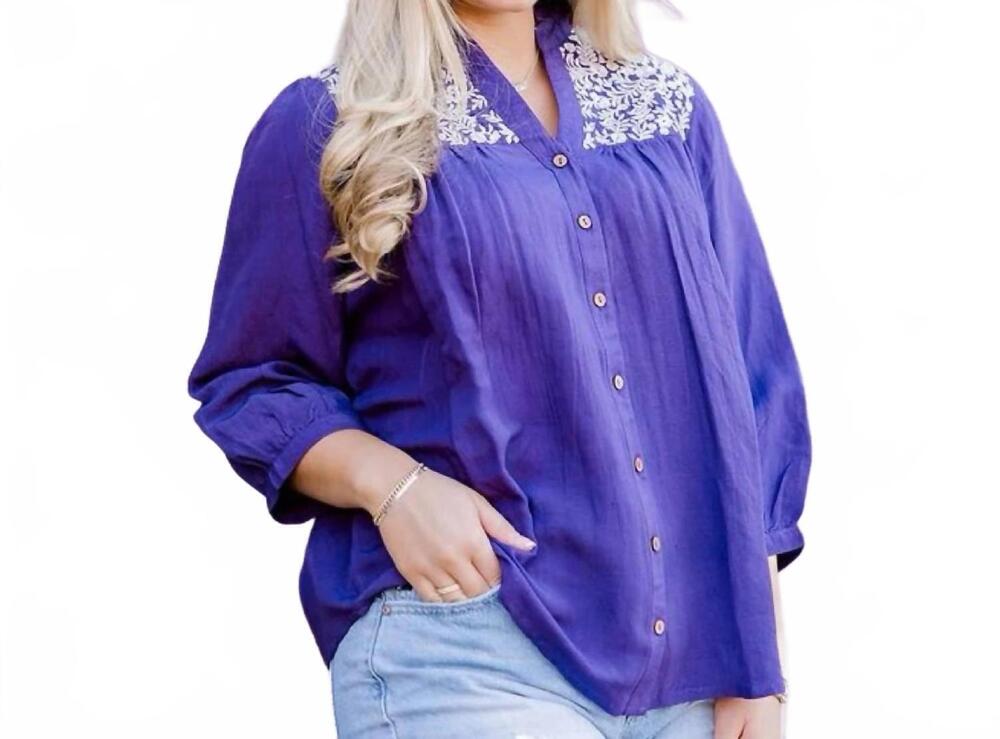 NEW LAYERZ CLOTHING jane v-neck three quarter sleeve top in purple